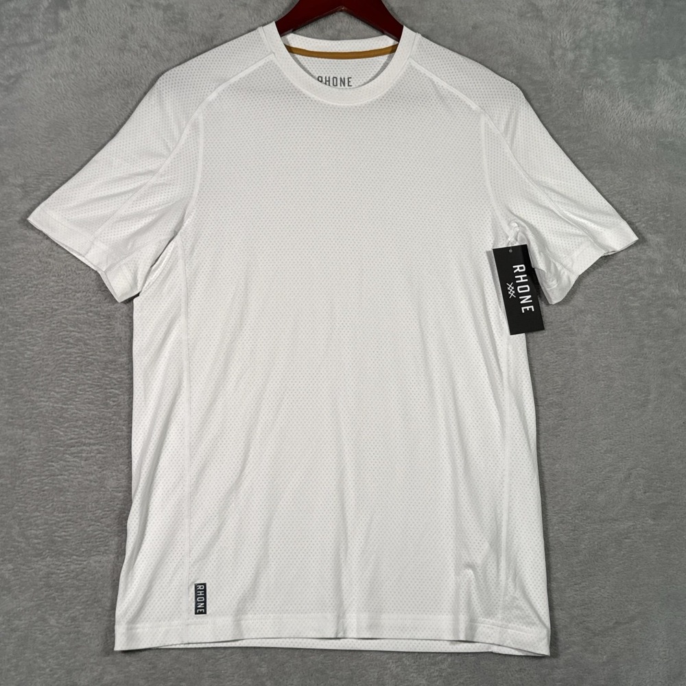 Rhone Invictus Training Shirt Mens Small White Mesh Short Sleeve GOLDFUSION